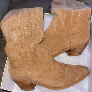 Tan suede cowboy boots